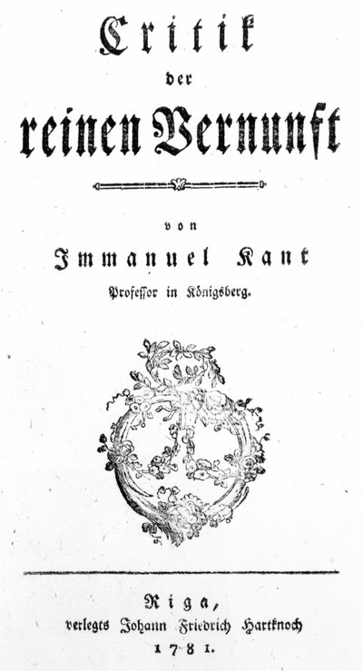 Titelseite von Kritik der reinen Vernunft von Immanuel Kant, veröffentlicht 1781 von German School