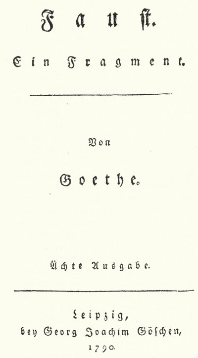 Titelseite der Erstausgabe von Faust, von Johann Wolfgang von Goethe (Gravur) von German School