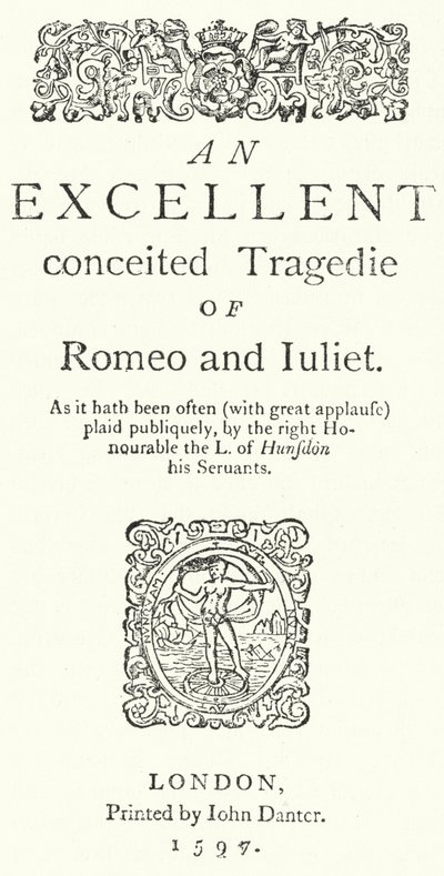 Titelseite der ersten Quartausgabe von Shakespeares Romeo und Julia (Gravur) von German School