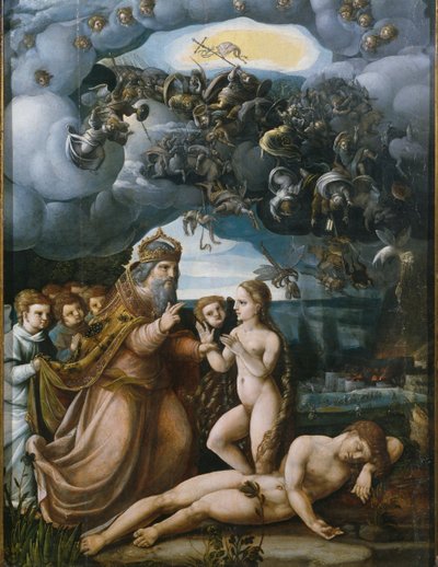 Triptychon der Schöpfung, Erschaffung Evas, zentrales Panel von German School