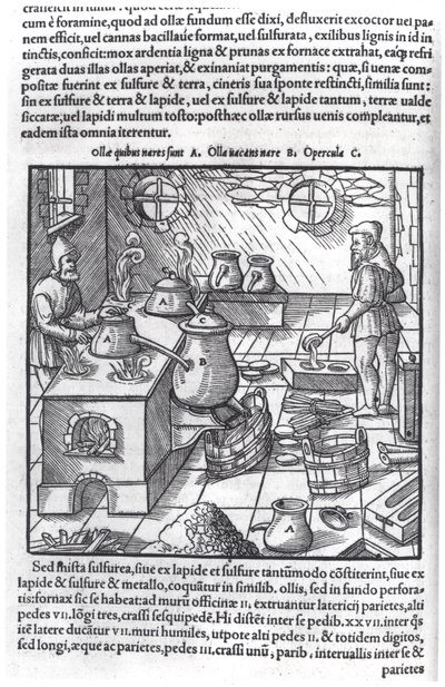 Verwendung von Schwefel, aus De Re Metallica von Georg Bauer (1494-1566), bekannt als Agricola von German School