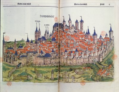 Ansicht der Stadt Nürnberg, aus der Nürnberger Chronik von Hartmann Schedel (1440-1514) 1493 von German School