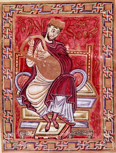 Darstellung von König David, der die Leier spielt. Miniatur aus dem Codex Egberti von German School