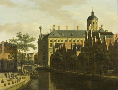 Die Nieuwezijds Voorburgwal mit dem Blumen- und Baumarkt in Amsterdam, ca. 1675 von Gerrit Adriaensz Berckheyde