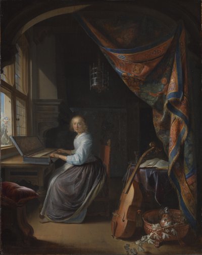 Eine Dame spielt ein Clavichord von Gerrit Dou