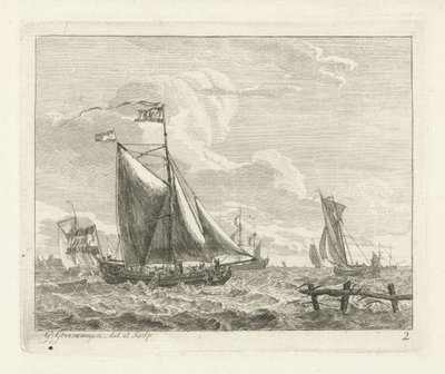 Acht Segelschiffe auf rauer See von Gerrit Groenewegen