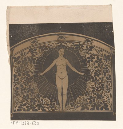 Entwurf für den Rahmen eines Kalenders für 1901 mit einer Frau und Blumen von Gerrit Willem Dijsselhof