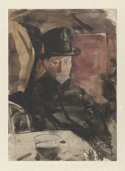Sitzender Mann mit hohem Hut in einem Café von Gerrit Willem Dijsselhof