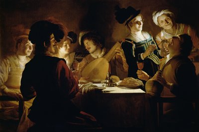 Ein Fest mit einem Lautenspieler, um 1620 von Gerrit van Honthorst