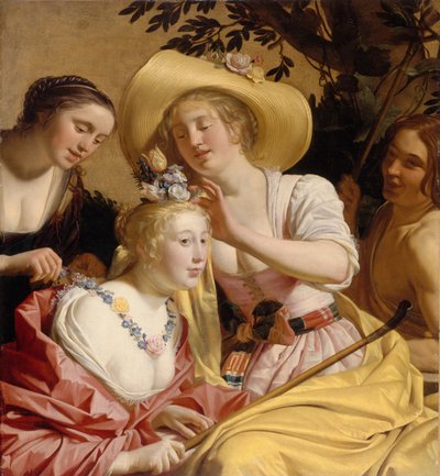Eine Schäferin mit Blumen geschmückt von Gerrit van Honthorst