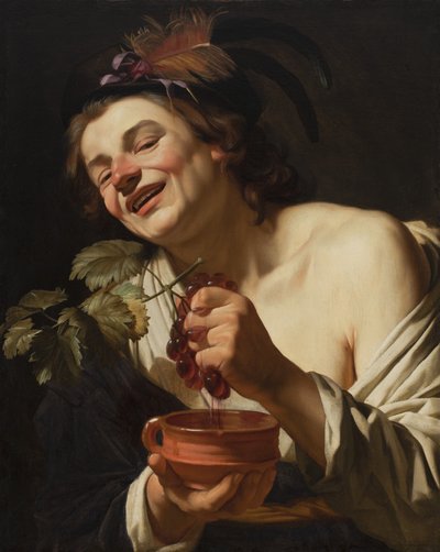 Lächelnder junger Mann, der Trauben presst, 1622 von Gerrit van Honthorst