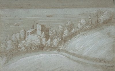 Ein Haus mit Taubenschlag und Bäumen am Meer von Gherardo Cibo