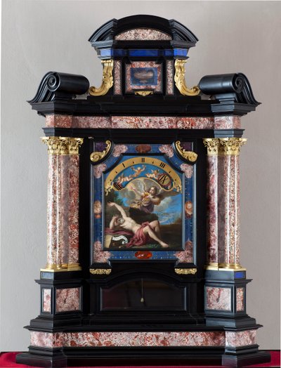 Uhr mit Darstellung des hl. Hieronymus, der die Trompete des Jüngsten Gerichts hört. Struktur und Mechanismus von Giuseppe Campani - 17. Jahrhundert. Dim 128x100x44 cm Genua Musei di Strada Nuova von Giacinto Brandi
