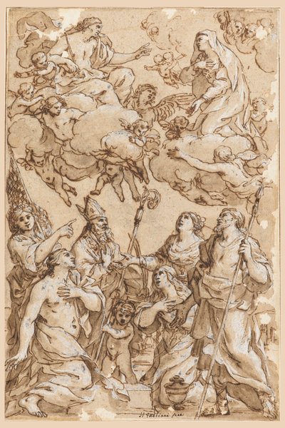 Zeichnung, Christus und die Jungfrau mit den Schutzheiligen von Pistoia, 1638 von Giacinto Gimignani