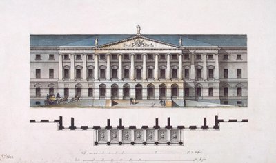 Projekt des Smolny-Instituts. Die Hauptfassade und der Grundriss des Erdgeschosses, 1806-1808 von Giacomo Antonio Domenico Quarenghi