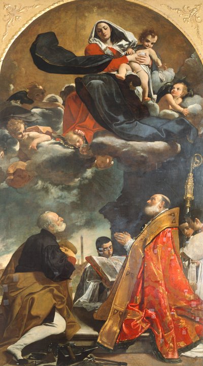Altarbild, das die Jungfrau mit den Heiligen Petronius und Alo darstellt von Giacomo Cavedoni