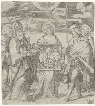 Fünf Schutzheilige von Bologna mit Darstellung von Maria von Giacomo Francia
