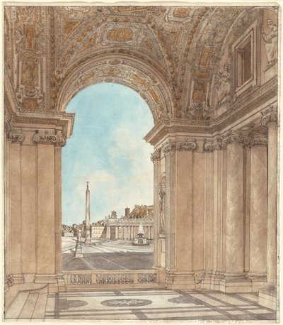 Der Petersplatz durch einen Bogen der Basilika gesehen von Giacomo Quarenghi