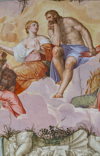 Juno und Jupiter auf Wolken, über architektonischen Ruinen (Detail) von Giambattista Zelotti