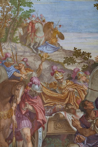 Alexander der Große bedeckt den Leichnam von Darius mit einem Mantel, Hauptsaal von Giambattista (1526 78) Zelotti