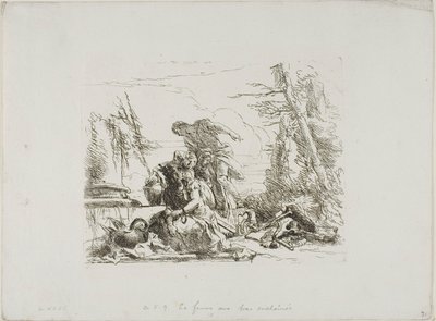 Eine Frau mit gefesselten Armen und vier weitere Figuren, aus Capricci von Giambattista Tiepolo