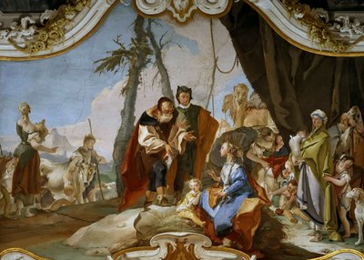 Rachel versteckt die Teraphim vor ihrem Vater Laban, ca. 1728 von Giambattista Tiepolo