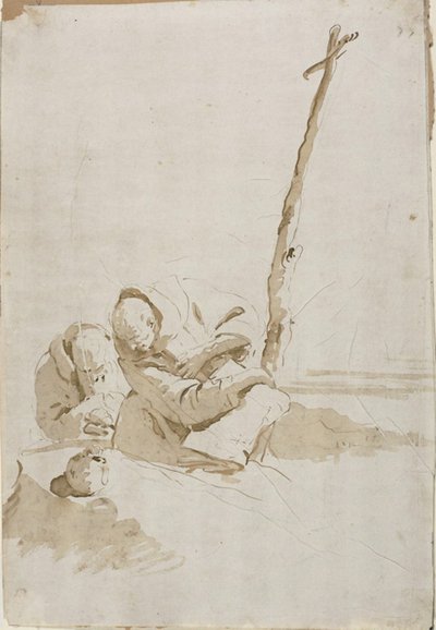 Zwei Mönche, die einen Schädel betrachten von Giambattista Tiepolo