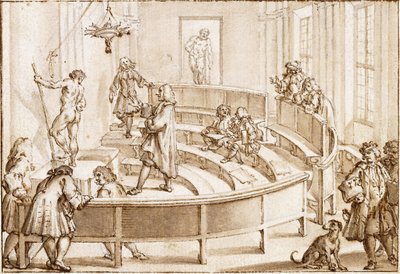 Die Academia Clementina, Bologna, mit einem Akt, der vom Zeichenlehrer positioniert wird, der Farnese-Herkules dahinter von Giampietro Zanotti