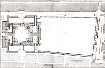 Generalplan nach Berninis Entwurf für den Louvre und die Tuilerien in „Francoise Architecture“ von Jacques-Francois Blondel. von Gian Lorenzo (after) Bernini