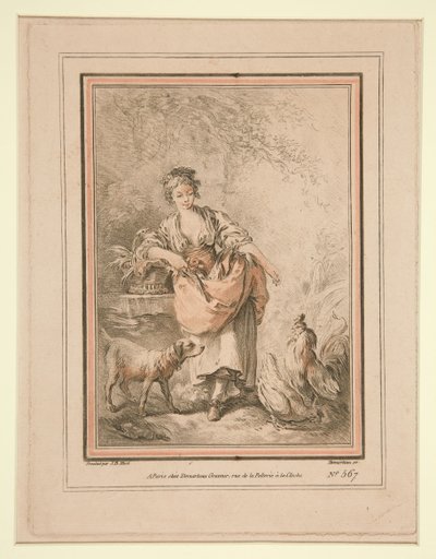 Mädchen füttert Hühner von Gilles Demarteau
