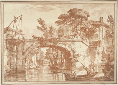 Südliche Landschaft mit Brücke und Häusern am Fluss von Gilles Demarteau