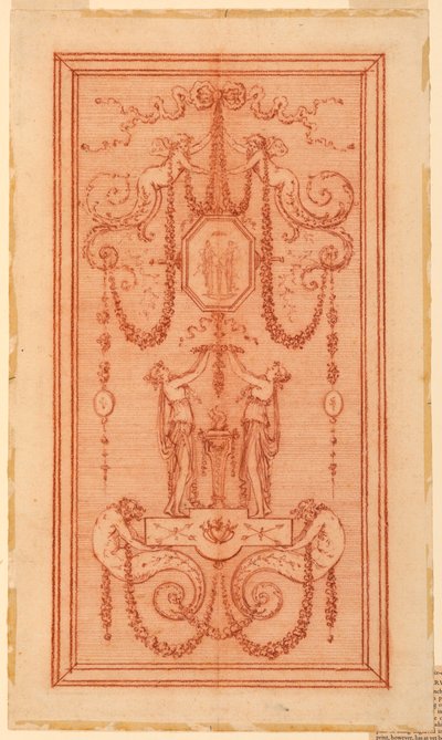 Entwurf für ein dekoratives Paneel (mit Nymphen und Girlanden) von Gilles Paul Cauvet