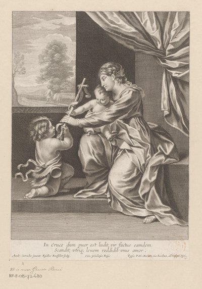 Maria mit Kind und Johannes dem Täufer, der ein Kreuz überreicht von Gilles Rousselet
