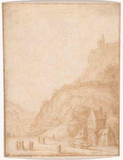 Landschaft mit Figuren und Pferden im Vordergrund von Gillis Neyts