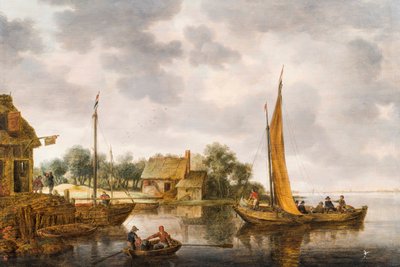 Flusslandschaft mit einer Fähre, ca. 1640er von Gillis Peeters