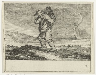 Dünenlandschaft mit einem Fischer (Verschiedene Strände und Wassersichten von Jan Percelles) von Gillis van Scheyndel (I)