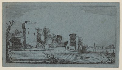 Felder vor Ruinen, in Bauernhöfe umgewandelt, aus Zwölf Landschaften mit Figuren von Gillis van Scheyndel