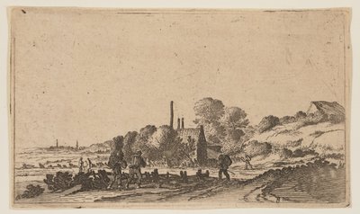 Figuren auf einem Pfad vor Bauernhöfen in den Dünen, aus Zwölf Landschaften von Gillis van Scheyndel