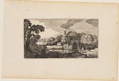 Teich vor Holzbrücke und einem Haus, aus Zwölf Landschaften mit Figuren von Gillis van Scheyndel