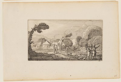 Mehrere Männer auf einem Weg vor einem Bauernhof, aus Zwölf Landschaften mit Figuren von Gillis van Scheyndel