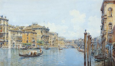 Der Canal Grande mit Blick auf den Palazzo Papadopoli vor der Rialto-Brücke von Gino de Colle