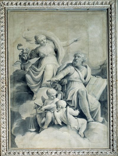 Gerechtigkeit belohnt Tugend und zeigt das Haus der Tugend, Allegorie von Gio Batta Celle