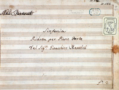 Notenblatt der reduzierten Symphonie für Klavier von Tancredi, Oper von Gioacchino Rossini von Gioachino Rossini