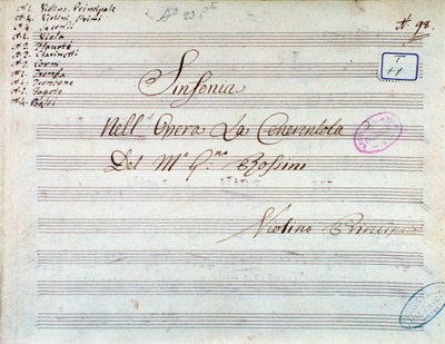 Titelseite der Partitur für Violine zur Symphonie in Aschenputtel, oder Güte triumphiert von Gioacchino Rossini von Gioachino Rossini