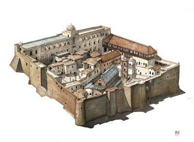 Übersicht des orthodoxen Klosters St. Katharina von Sinai in Ägypten. Illustration von Giorgio Albertini von Giorgio Albertini