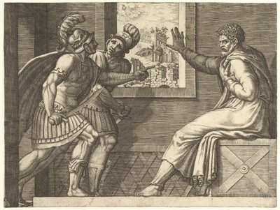 Caius Marius im Gefängnis, zwei kimbrianische Soldaten betreten seine Zelle, 1560-69 von Giorgio Ghisi
