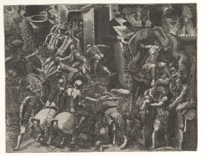 Der Fall von Troja und die Flucht des Aeneas, Mitte der 1540er Jahre von Giorgio Ghisi