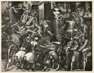 Der Fall von Troja und die Flucht des Aeneas von Giorgio Ghisi