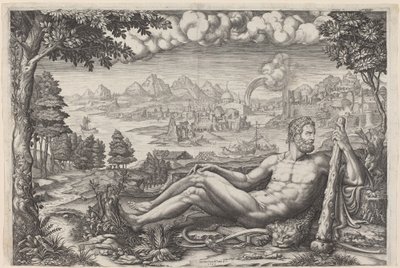 Herkules ruht sich von seinen Arbeiten aus von Giorgio Ghisi after Giulio Romano
