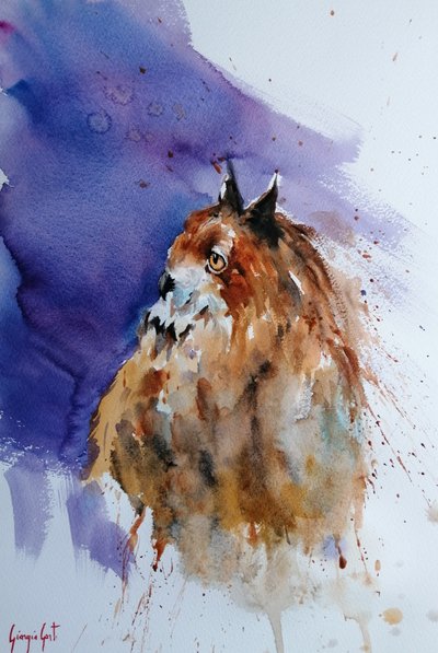 Expressive Aquarell-Eule von Giorgio Gosti